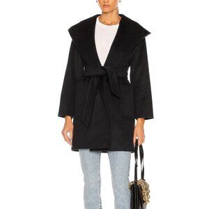 Max Mara Rialto Camel Hair Belted Short Hooded Coat Black Size 10